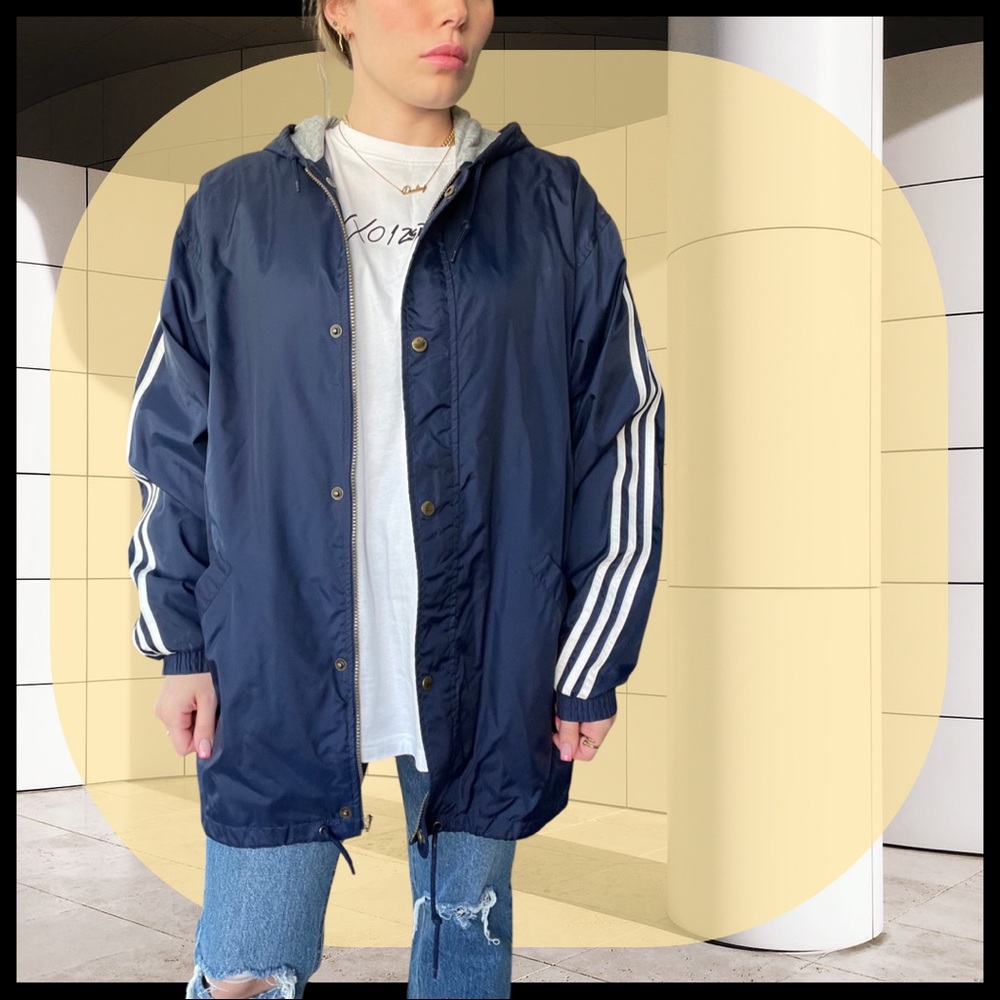 navy vintage adidas size large windbreaker jacket